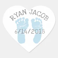Blue Herat Baby Announcement Footprints Heart Sticker