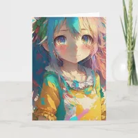Beautiful Colorful Anime Girl Birthday Card