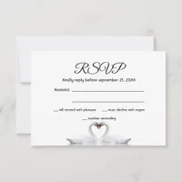 RSVP wedding card white swan couple elegant