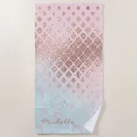 Diamonds Rose Gold Foil and Powder Blue ID400 Beach Towel