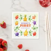 Cute Dancing Fruit First 1st Birthday Party Napkins