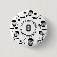 Hockey black and White Themed Kids Birthday Party Button