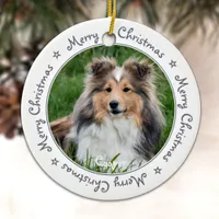 Merry Christmas Trendy Gray Unique Pet Dog Photo Ceramic Ornament