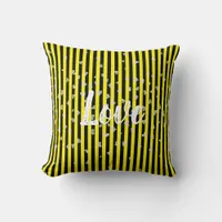 Black and  Yellow Stripes with White Hearts Love Throw Pillow