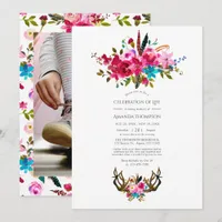 Watercolor Boho Chic Floral Celebration of Life Invitation