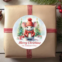 Cute Christmas Mouse  Classic Round Sticker