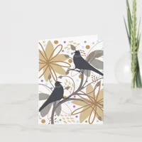 Blank Modern Trendy Abstract Floral Art Bird   Note Card