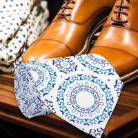 Blue Mediterranean Portuguese Azulejo Tile Pattern Neck Tie