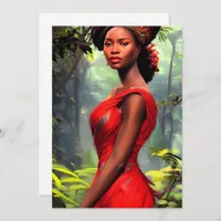 Safari Queen: Majestic African Woman Red Feathers Holiday Card