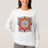 Red cardinal and Colorful Flowers Mandala   T-Shirt