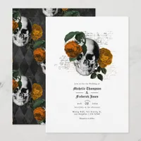 Orange Floral Skull Gothic Wedding Invitation