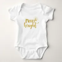 Gold Text Merry and Bright Christmas Baby Bodysuit