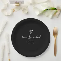 Love Calligraphy Thank You Heart Wht B&W ID940 Paper Plates