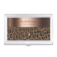 Leopard black brown sparkle glam bronze metallic business card case