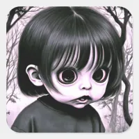 Creepy Child with Big Eyes Scared Square Sticker