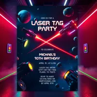 Neon Game Space Laser Tag Birthday Party Invitation