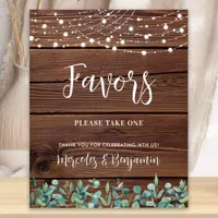 Wedding Favors Rustic Wood Greenery String Lights  Poster