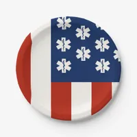 Emergency Medical Worker Tribute USA Flag -EMT EMS Paper Plates