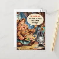 Chubby Artist Dwarf Sings Herself Back To Work Postcard