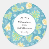 Blue Winter Christmas Monogram Classic Round Sticker