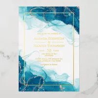 Turquoise and Gold Ink Wedding Foil Invitation