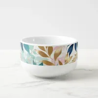 Elegant Leaves Pattern Aqua Pink Faux Gold Pretty Soup Mug