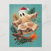 Skateboarding Santa Ghost Postcard