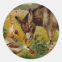 Vintage Burro With Geese Classic Round Sticker