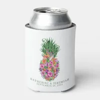 Tropical Floral Pineapple Watercolor Wedding Can Cooler