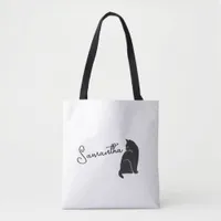 Personalized Black Cat Looking Back    Tote Bag