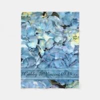Blue Hydrangea Floral Wedding Fleece Blanket