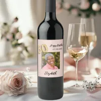 50th Birthday rose gold pink photo Wine Label