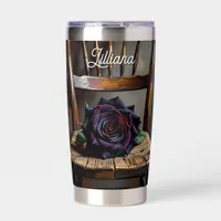 Pretty Black Rose on Rustic Chair Personalized Insulated Tumbler