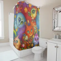 Colorful Crazy Kitty Cat Kitten Collage Shower Curtain