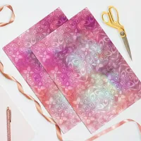 Faded White Damask On Pink Watercolor Decoupage Tissue Paper