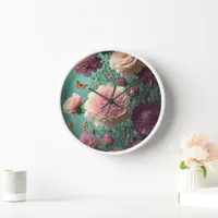 Vintage peonies in pink and burgundy clock