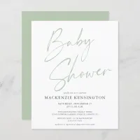 Budget Sage Green Handwritten Script Baby Shower