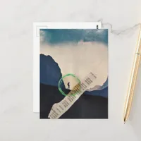 Retro Person Hiking in Mountains Collage Postcard