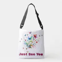 Simple Floral Watercolor Monogram Bee on white  Crossbody Bag