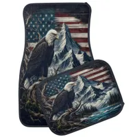 Majestic Eagle Perched Against Mountain Backdrop Car Floor Mat