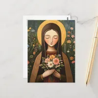 Gorgeous Saint Woman With Flowers Postcard