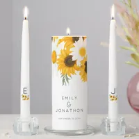 Sunflowers Names Date Initials Wedding Unity Candle Set