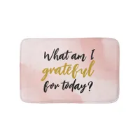 Watercolor Pink Girly Script Grateful Affirmation  Bath Mat