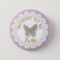 Mom To Be Baby Shower Purple & Gold Butterfly Button