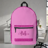 Girly pink glitter zigzag, monogram printed backpack