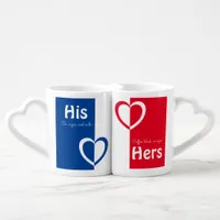 Minimalistic Red blue graphic hearts his hers  Coffee Mug Set