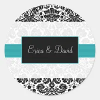 damask aqua   Wedding Monogram stickers