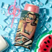 Retro Woman at Beach reading a Fashion Magazine Seltzer Can Cooler