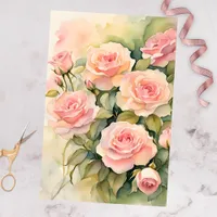 Elegant Watercolor Blush Pink Roses  Tissue Paper