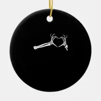 Funny Skeleton Heart Hands. Halloween Costume Skel Ceramic Ornament